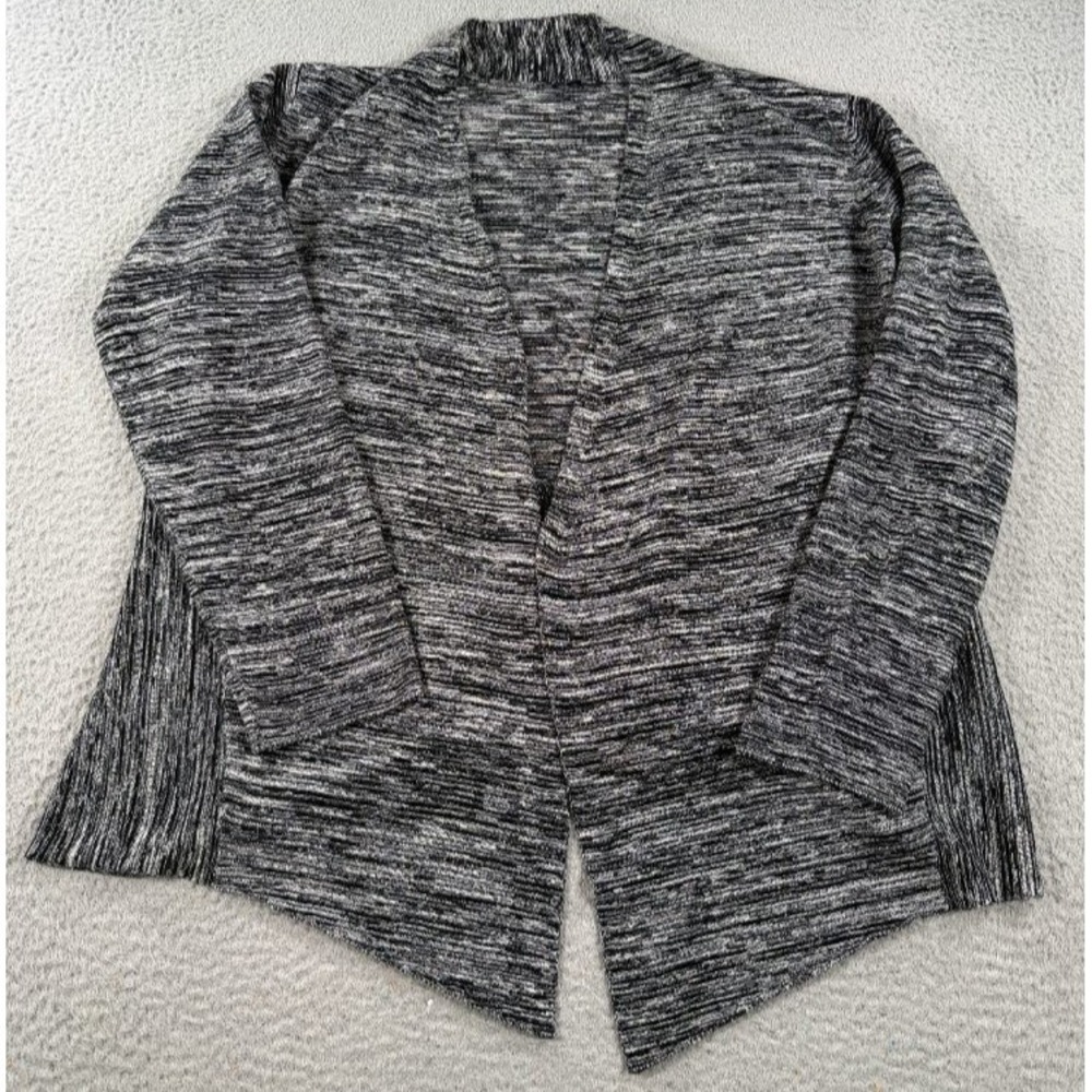 Eileen Fisher‎ Open Front Cardigan Women XL Black Gray Space Dye Silk Cotton